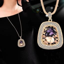 Fashion Gold Color Crystal Geometric Long Chain Necklace & Pendants for Women