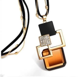 Fashion Gold Color Crystal Geometric Long Chain Necklace & Pendants for Women