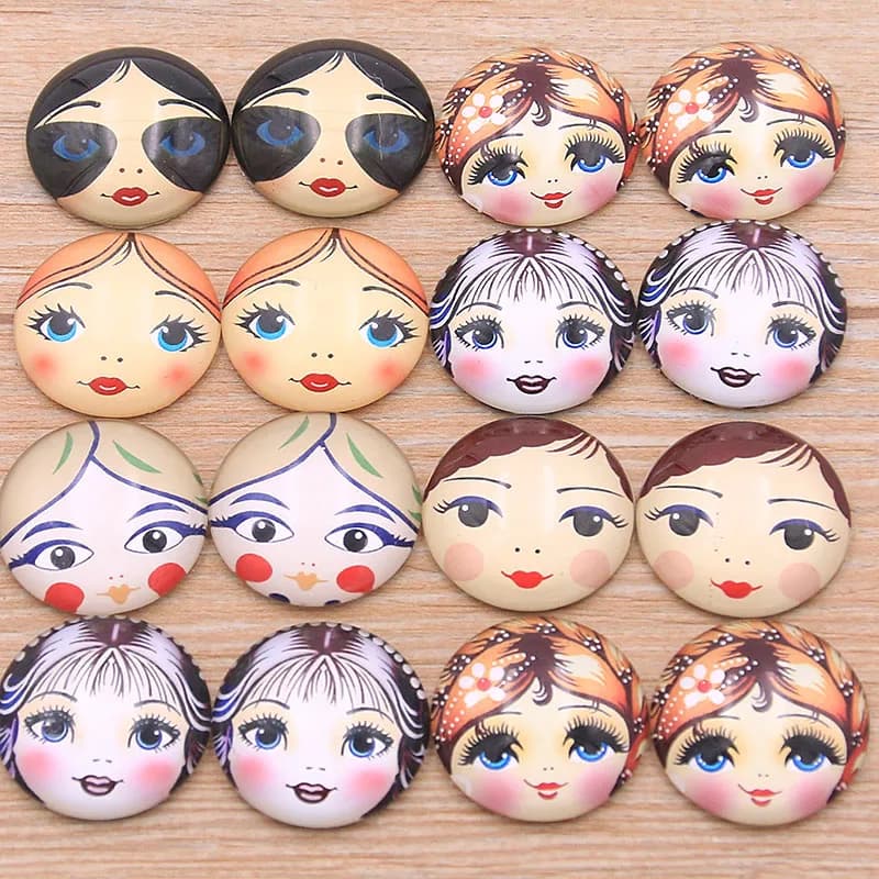 6PCS/lot 6 Style Wear Glasses Beautiful Girl Pattern Round Glass Cabochon 20mm 25mm Dome Flat Back DIY Necklace Jewelry Finding