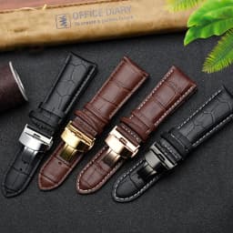 23mm 24mm 26mm 28mm big width-black brownButterfly clasp Mens Alligator Genuine Leather Watch-Strap Band bracelets free shipping