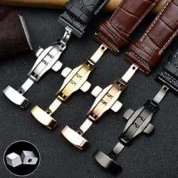 23mm 24mm 26mm 28mm big width-black brownButterfly clasp Mens Alligator Genuine Leather Watch-Strap Band bracelets free shipping