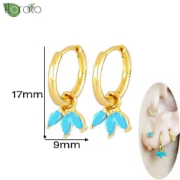 925 Sterling Silver Needle Fashion Turquoise Color Water Drop Pendant Earrings Small Hoop Earrings for Women Luxury Jewelry Gift