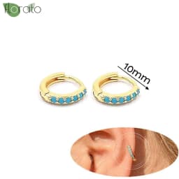 925 Sterling Silver Needle Fashion Turquoise Color Water Drop Pendant Earrings Small Hoop Earrings for Women Luxury Jewelry Gift