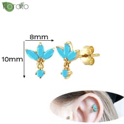 925 Sterling Silver Needle Fashion Turquoise Color Water Drop Pendant Earrings Small Hoop Earrings for Women Luxury Jewelry Gift