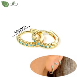 925 Sterling Silver Needle Fashion Turquoise Color Water Drop Pendant Earrings Small Hoop Earrings for Women Luxury Jewelry Gift