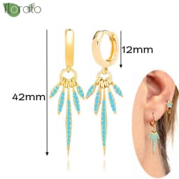 925 Sterling Silver Needle Fashion Turquoise Color Water Drop Pendant Earrings Small Hoop Earrings for Women Luxury Jewelry Gift