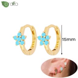 925 Sterling Silver Needle Fashion Turquoise Color Water Drop Pendant Earrings Small Hoop Earrings for Women Luxury Jewelry Gift