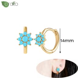 925 Sterling Silver Needle Fashion Turquoise Color Water Drop Pendant Earrings Small Hoop Earrings for Women Luxury Jewelry Gift
