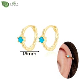 925 Sterling Silver Needle Fashion Turquoise Color Water Drop Pendant Earrings Small Hoop Earrings for Women Luxury Jewelry Gift