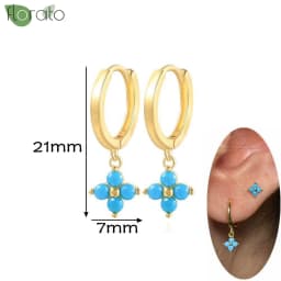925 Sterling Silver Needle Fashion Turquoise Color Water Drop Pendant Earrings Small Hoop Earrings for Women Luxury Jewelry Gift