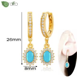 925 Sterling Silver Needle Fashion Turquoise Color Water Drop Pendant Earrings Small Hoop Earrings for Women Luxury Jewelry Gift