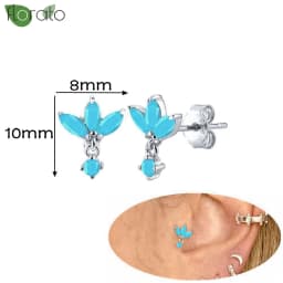 925 Sterling Silver Needle Fashion Turquoise Color Water Drop Pendant Earrings Small Hoop Earrings for Women Luxury Jewelry Gift