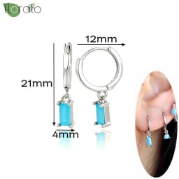925 Sterling Silver Needle Fashion Turquoise Color Water Drop Pendant Earrings Small Hoop Earrings for Women Luxury Jewelry Gift