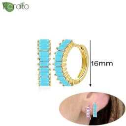 925 Sterling Silver Needle Fashion Turquoise Color Water Drop Pendant Earrings Small Hoop Earrings for Women Luxury Jewelry Gift