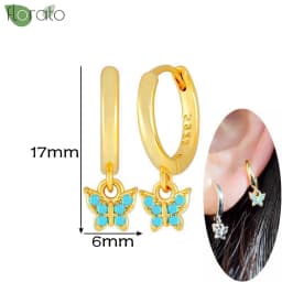 925 Sterling Silver Needle Fashion Turquoise Color Water Drop Pendant Earrings Small Hoop Earrings for Women Luxury Jewelry Gift