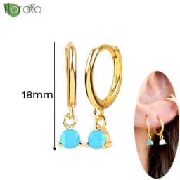 925 Sterling Silver Needle Fashion Turquoise Color Water Drop Pendant Earrings Small Hoop Earrings for Women Luxury Jewelry Gift