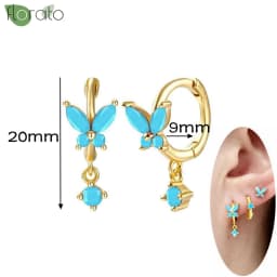 925 Sterling Silver Needle Fashion Turquoise Color Water Drop Pendant Earrings Small Hoop Earrings for Women Luxury Jewelry Gift