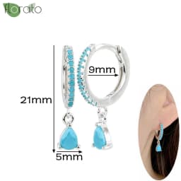 925 Sterling Silver Needle Fashion Turquoise Color Water Drop Pendant Earrings Small Hoop Earrings for Women Luxury Jewelry Gift
