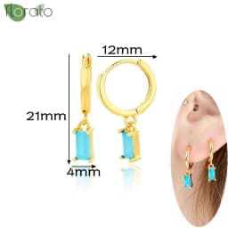 925 Sterling Silver Needle Fashion Turquoise Color Water Drop Pendant Earrings Small Hoop Earrings for Women Luxury Jewelry Gift