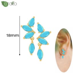 925 Sterling Silver Needle Fashion Turquoise Color Water Drop Pendant Earrings Small Hoop Earrings for Women Luxury Jewelry Gift
