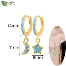 925 Sterling Silver Needle Fashion Turquoise Color Water Drop Pendant Earrings Small Hoop Earrings for Women Luxury Jewelry Gift