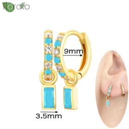925 Sterling Silver Needle Fashion Turquoise Color Water Drop Pendant Earrings Small Hoop Earrings for Women Luxury Jewelry Gift