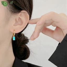 925 Sterling Silver Needle Fashion Turquoise Color Water Drop Pendant Earrings Small Hoop Earrings for Women Luxury Jewelry Gift