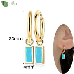 925 Sterling Silver Needle Fashion Turquoise Color Water Drop Pendant Earrings Small Hoop Earrings for Women Luxury Jewelry Gift