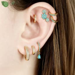 925 Sterling Silver Needle Fashion Turquoise Color Water Drop Pendant Earrings Small Hoop Earrings for Women Luxury Jewelry Gift