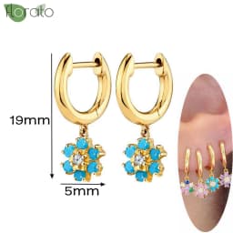 925 Sterling Silver Needle Fashion Turquoise Color Water Drop Pendant Earrings Small Hoop Earrings for Women Luxury Jewelry Gift