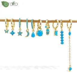 925 Sterling Silver Needle Fashion Turquoise Color Water Drop Pendant Earrings Small Hoop Earrings for Women Luxury Jewelry Gift