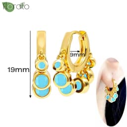 925 Sterling Silver Needle Fashion Turquoise Color Water Drop Pendant Earrings Small Hoop Earrings for Women Luxury Jewelry Gift