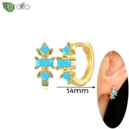 925 Sterling Silver Needle Fashion Turquoise Color Water Drop Pendant Earrings Small Hoop Earrings for Women Luxury Jewelry Gift