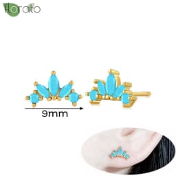 925 Sterling Silver Needle Fashion Turquoise Color Water Drop Pendant Earrings Small Hoop Earrings for Women Luxury Jewelry Gift