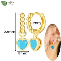 925 Sterling Silver Needle Fashion Turquoise Color Water Drop Pendant Earrings Small Hoop Earrings for Women Luxury Jewelry Gift