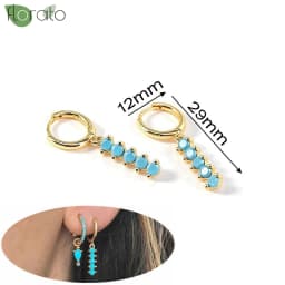 925 Sterling Silver Needle Fashion Turquoise Color Water Drop Pendant Earrings Small Hoop Earrings for Women Luxury Jewelry Gift