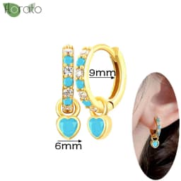 925 Sterling Silver Needle Fashion Turquoise Color Water Drop Pendant Earrings Small Hoop Earrings for Women Luxury Jewelry Gift