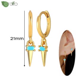 925 Sterling Silver Needle Fashion Turquoise Color Water Drop Pendant Earrings Small Hoop Earrings for Women Luxury Jewelry Gift
