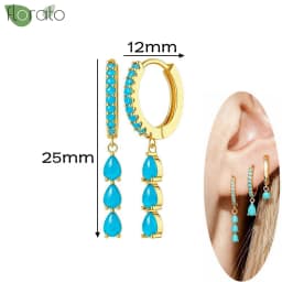 925 Sterling Silver Needle Fashion Turquoise Color Water Drop Pendant Earrings Small Hoop Earrings for Women Luxury Jewelry Gift
