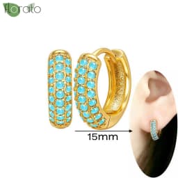 925 Sterling Silver Needle Fashion Turquoise Color Water Drop Pendant Earrings Small Hoop Earrings for Women Luxury Jewelry Gift