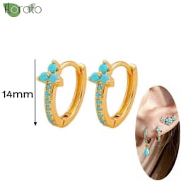 925 Sterling Silver Needle Fashion Turquoise Color Water Drop Pendant Earrings Small Hoop Earrings for Women Luxury Jewelry Gift