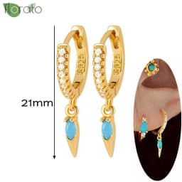 925 Sterling Silver Needle Fashion Turquoise Color Water Drop Pendant Earrings Small Hoop Earrings for Women Luxury Jewelry Gift