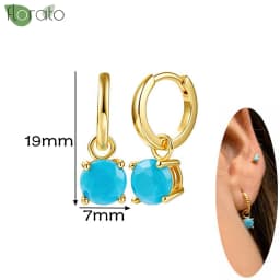 925 Sterling Silver Needle Fashion Turquoise Color Water Drop Pendant Earrings Small Hoop Earrings for Women Luxury Jewelry Gift