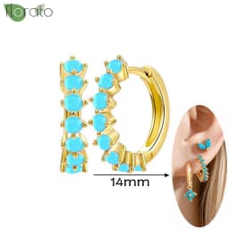925 Sterling Silver Needle Fashion Turquoise Color Water Drop Pendant Earrings Small Hoop Earrings for Women Luxury Jewelry Gift