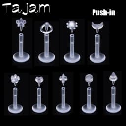 10pcs Transparent Bioplast Flexible Labret Stud Push-in Lip Piercing Ring Ear Cartilage Tragus Helix Piercing Fashion Jewelry