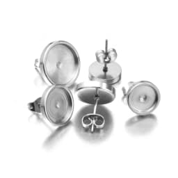 20pcs 6 8 10 12mm Stainless Steel Flat Stud Earring Setting Blank Earring Base Resin Cabochon Tray Diy Jewelry Making Wholesale