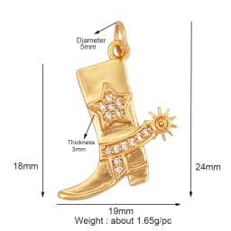 Cowboy Boots Sports Baseball Dumbbell Yoga Men's Zirconia Paved Cloth Charm Pendant,18K Gold Necklace Craft Jewelry Supply L99