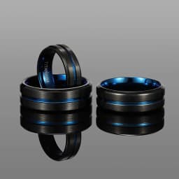 Kolmnsta Titanium Ring 6 mm 8 mm 10 mm Blue Center Groove Wedding Ring Comfortable Fit Matte Unisex