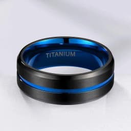 Kolmnsta Titanium Ring 6 mm 8 mm 10 mm Blue Center Groove Wedding Ring Comfortable Fit Matte Unisex