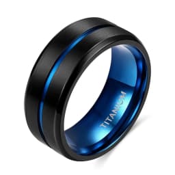 Kolmnsta Titanium Ring 6 mm 8 mm 10 mm Blue Center Groove Wedding Ring Comfortable Fit Matte Unisex